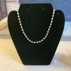 Vintage 50s White and Amber Plastic Crystal Necklace for Teen